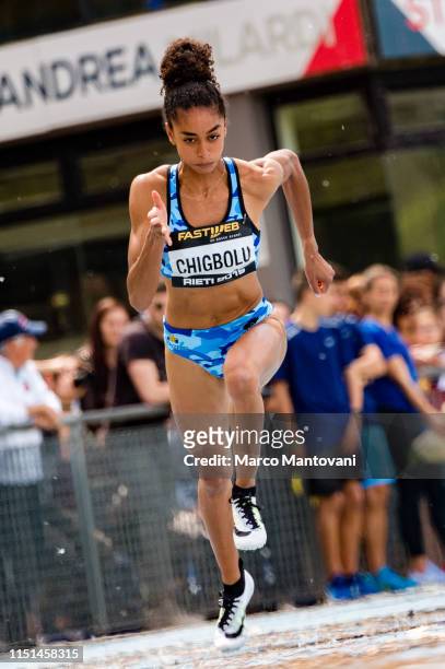 Maria Benedict Chigbolu competes in the women's 400m final race during the Riunione Italiana di Velocità athletic meeting in Rieti, Italy.