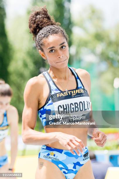 Maria Benedict Chigbolu competes in the women's 400m final race during the Riunione Italiana di Velocità athletic meeting in Rieti, Italy.