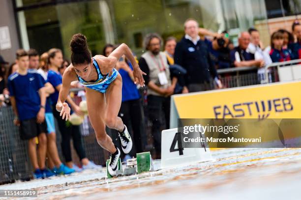 Maria Benedict Chigbolu competes in the women's 400m final race during the Riunione Italiana di Velocità athletic meeting in Rieti, Italy.