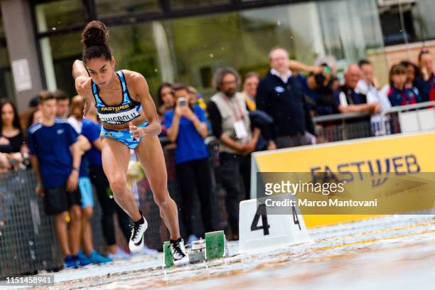 Maria Benedict Chigbolu competes in the women's 400m final race during the Riunione Italiana di Velocità athletic meeting in Rieti, Italy.