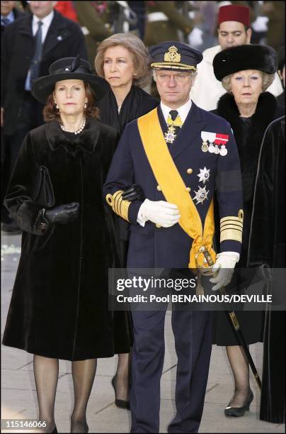 Funeral of the Grand Duchess Josephine Charlotte of Luxembourg in Luxembourg city, Luxembourg on January 15, 2005 - Queen Silvia and King Carl XVI...