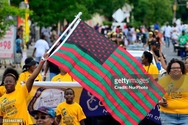 Elected officials, community leaders, youth and drum and marching bands take part in the second annual Juneteenth Parade, in Philadelphia, PA on June...