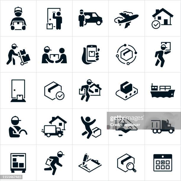 package shipping and delivery icons - recieving package stock illustrations