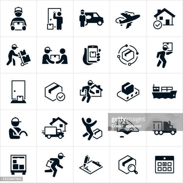 package shipping and delivery icons - delivery icons stock illustrations