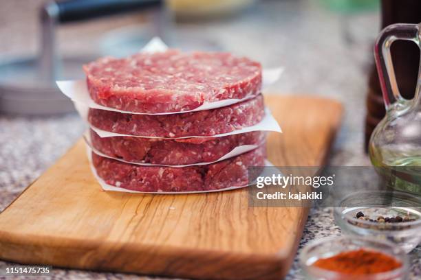raw beef burger steak cutlets - raw food stock pictures, royalty-free photos & images