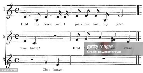 hold thy peace from the thomas ravenscroft songbook - 17th century - bass clef stock illustrations