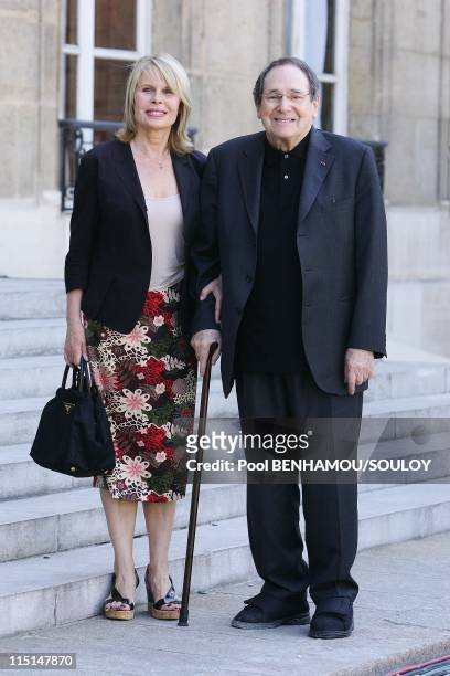 Nicolas Sarkozy receives Ingrid Betancourt at Elysee Palace in Paris, France on July 04, 2008 - Robert Hossein and his wife Candice Patou.