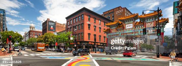 chinatown area panoramic of downtown washington dc under the friendship archway - washington dc downtown stock pictures, royalty-free photos & images