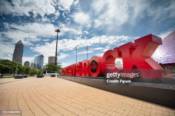 exterior of the rock and roll hall of fame in cleveland ohio usa - vintage cleveland ohio stock pictures, royalty-free photos & images