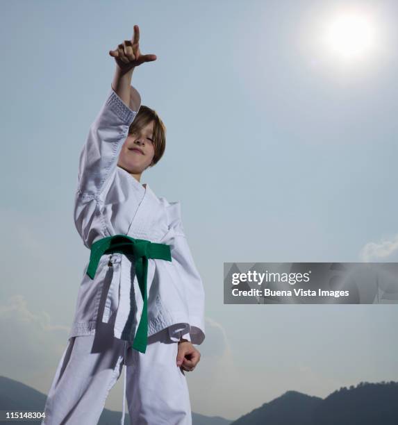 little girl practicing karate - karateka photos et images de collection