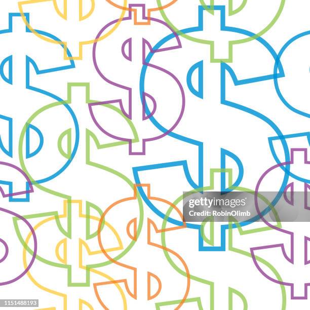 ilustraciones, imágenes clip art, dibujos animados e iconos de stock de esquema de dólar sin costura patrón - dollar symbol