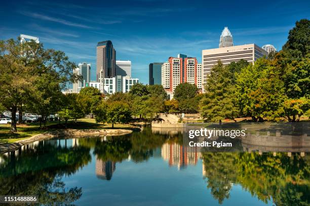 city skyline of downtown charlotte north carolina usa - charlotte north carolina summer stock pictures, royalty-free photos & images