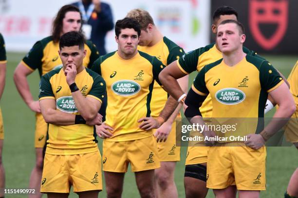 Players of Australia at the end of the match during the final match of World Rugby U20 Championship 2019 between Australia U20 and France U20 at...