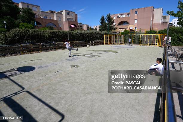 This picture taken on May 3, 2019 shows the fun foot stadium where Tunisia's forward Wahbi Khazri used to play with his friends when he was a child,...