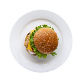 hamburger on a white plate