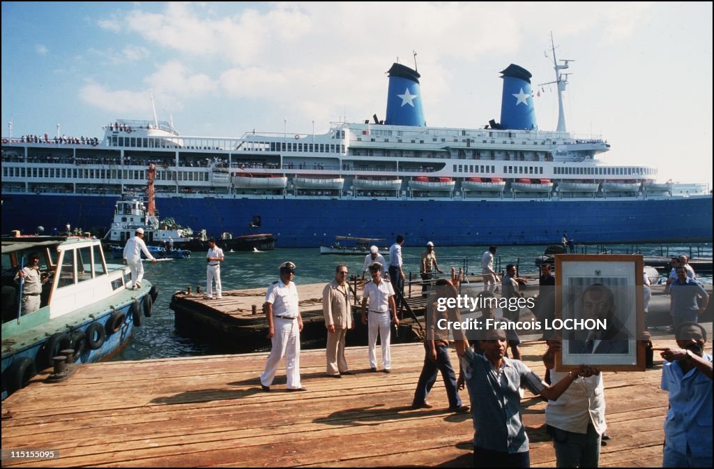 The Achille Lauro Liner Leaves Port Said Harbor, After Being Released From Terrorists Led By Palestinian Militant Abu Abbas, Egypt In October, 1985.