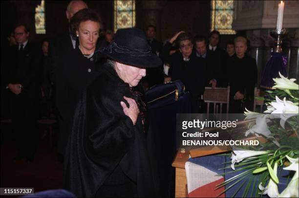 Burial of Olga of Greece in Paris, France on October 23, 1997 - Countess of Paris, Princess Napoleon, Princess of Neapel and Duchess of Orleans.