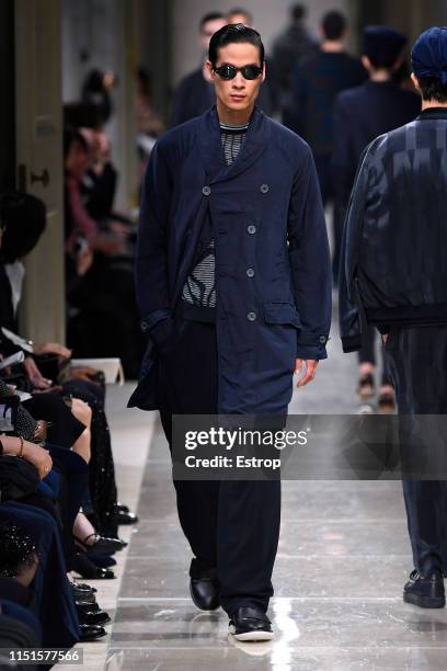 Model walks the runway during the Giorgio Armani Cruise 2020 Collection at the Tokyo National Museum on May 24, 2019 in Tokyo, Japan.