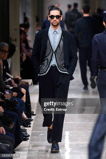 Model walks the runway during the Giorgio Armani Cruise 2020 Collection at the Tokyo National Museum on May 24, 2019 in Tokyo, Japan.