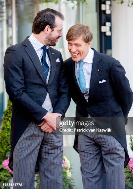 Prince Felix of Luxembourg and Prince Louis of Luxembourg arrive at the Philiarmonie for the concert on the National Day on June 23, 2019 in...