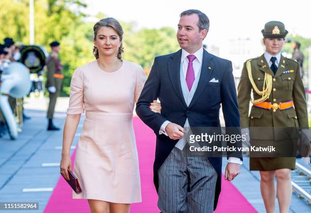Hereditary Grand Duke Guillaume of Luxembourg and Hereditary Grand Duchess Stephanie of Luxembourg arrive at the Philiarmonie for the concert on the...