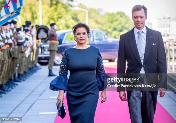 Grand Duke Henri of Luxembourg and Grand Duchess Maria Teresa of Luxembourg arrive at the Philiarmonie for the concert on the National Day on June...