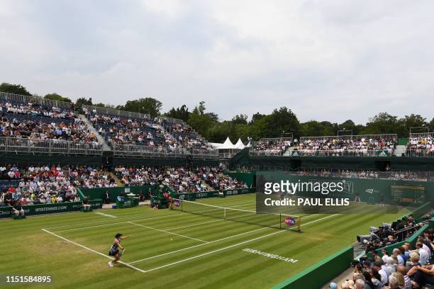 Australia's Ashleigh Barty plays Germany's Julia Gorges in their women's singles final tennis match at the WTA Nature Valley Classic tournament at...