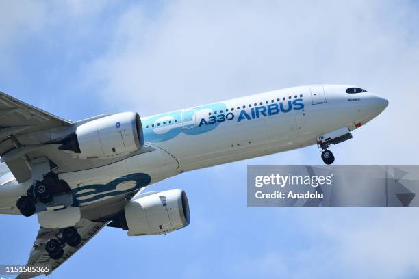 An Airbus A330 neo performs during the 53rd International Paris Air Show at Le Bourget Airport near Paris, France on June 23, 2019.