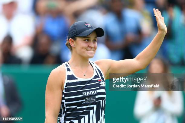 Ashleigh Barty of Australia acknowledges the crowd following her victory in the final match during day seven of the Nature Valley Classic at...