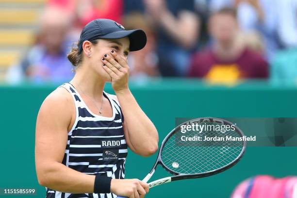 Ashleigh Barty of Australia reacts following her victory in the final match during day seven of the Nature Valley Classic at Edgbaston Priory Club on...