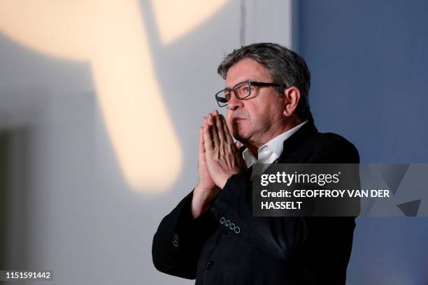 French member of Parliament and president of the leftist La France Insoumise party Jean-Luc Melenchon gestures as he speaks during a representative...