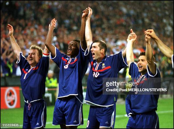 Euro 2000 final: France - Italy: 2 - 1 in Rotterdam, Netherlands on July 02, 2000 - Deschamps, Desailly, Zidane and Lizarazu.