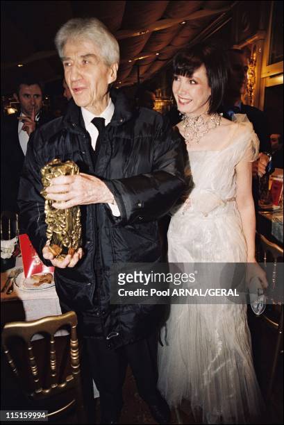 The 23rd Cesar Awards Ceremony in Paris, France in February 1998 - Alain Resnais, Cesar Award for Best Film "On connait la chanson" and Sabine Azema.