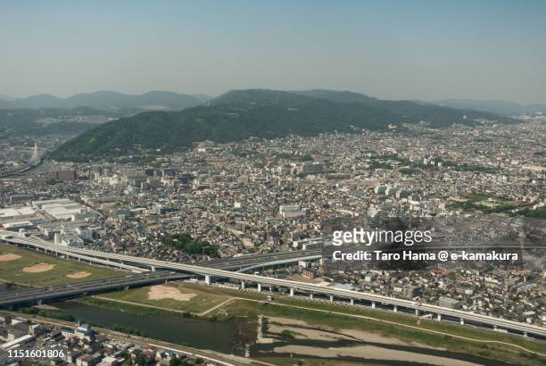 ikeda city in japan daytime aerial view from airplane - prefekturen fukui bildbanksfoton och bilder