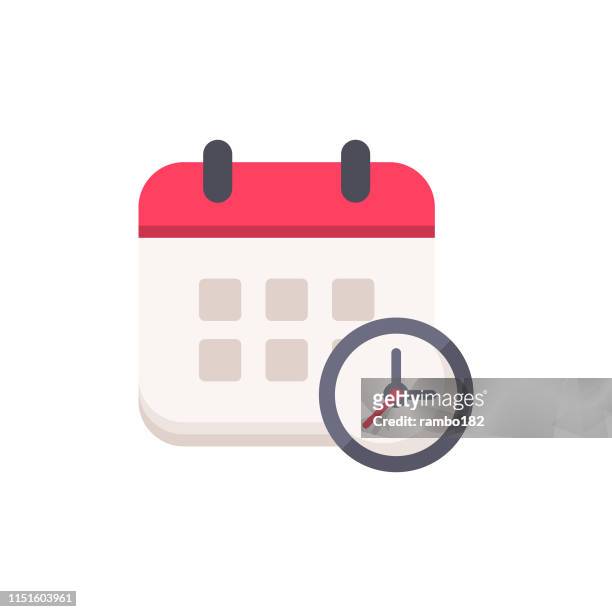kalender mit uhr-flat icon. pixel perfect. für mobile und web. - woche stock-grafiken, -clipart, -cartoons und -symbole