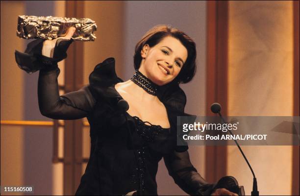 The 19th evening of "Cesars" in Paris, France in February, 1994 - Juliette Binoche, Cesar for the Best Actress with "Trois couleurs: Bleu" by...