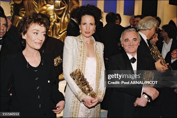 The 22th evening of "Cesars" in Paris, France on February 07, 1997 - Annie Girardot, president of the ceremony, Andy McDowell, Charles Aznavour,...