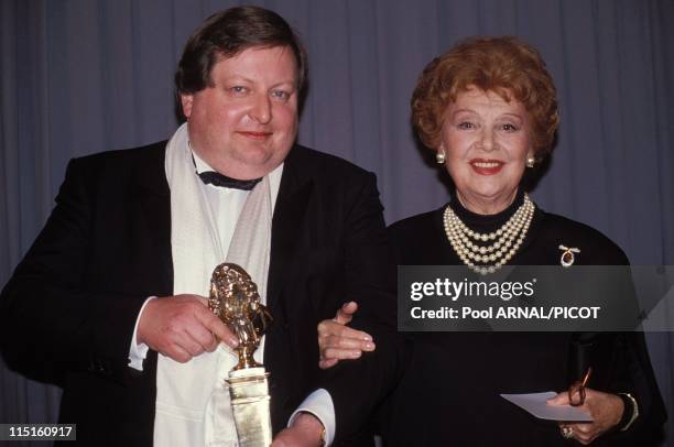 "Molieres" stage Awards Ceremony in Paris, France in May 1989 - Gerard Caillaud, moliere "Meilleur metteur en scene" for Les palmes de M. Schutz" ,...