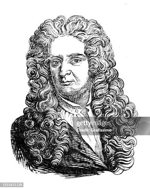 physiker isaac newton porträt-illustration - famous scientist stock-grafiken, -clipart, -cartoons und -symbole