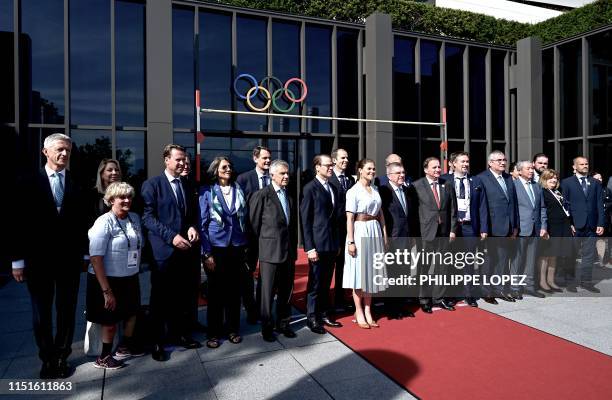 International Olympic Committee president Thomas Bach welcomes Crown Princess Victoria of Sweden , Prince Daniel of Sweden and Sweden's Prime...