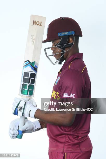 Shimron Hetmyer of West Indies poses for a portrait prior to the ICC Cricket World Cup 2019 at The Radisson Blu Hotel on May 25, 2019 in Bristol,...