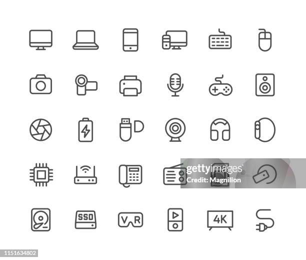 digital technology line icons set - 4k resolution stock illustrations