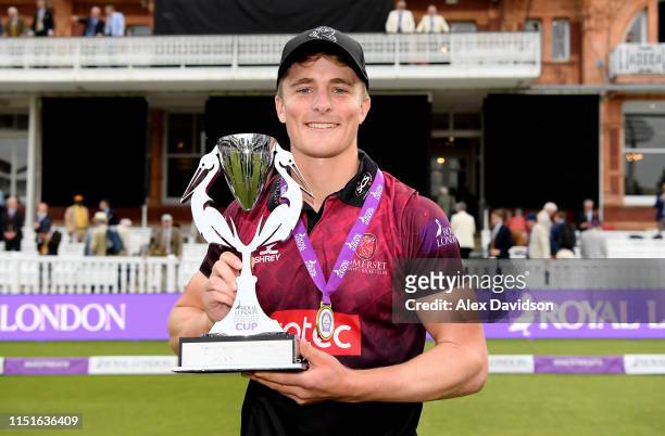 Tom Abell, captain of Somerset with the Royal London One Day Cup Trophy during the Royal London One Day Cup Final match between Somerset and...