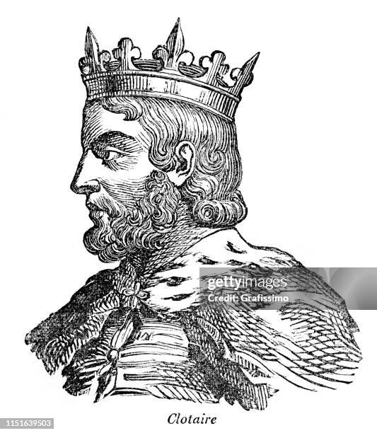 chlothar i king of the franks portrait - king stock illustrations