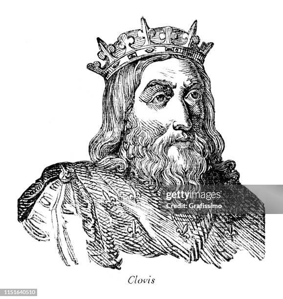 clovis erster könig des franks-porträts - steinzeit mensch stock-grafiken, -clipart, -cartoons und -symbole