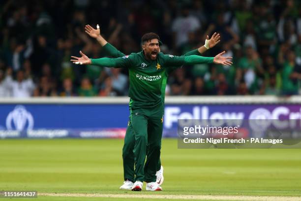 Pakistan's Mohammad Amir appeals during the ICC Cricket World Cup group stage match at Lord's, London.