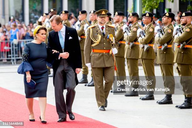 Grand Duke Henri of Luxembourg and Grand Duchess Maria Teresa of Luxembourg attend the Te Deum thanksgiving mass in the Cathedral on the National Day...