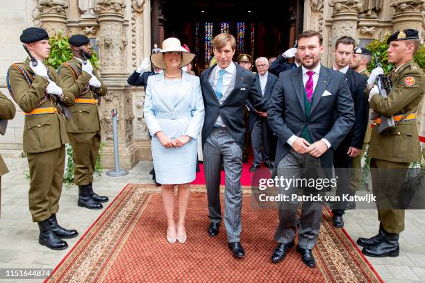 Prince Louis of Luxembourg, Princess Alexandra of Luxembourg and Prince Sebastien of Luxembourg attend the Te Deum thanksgiving mass in the Cathedral...