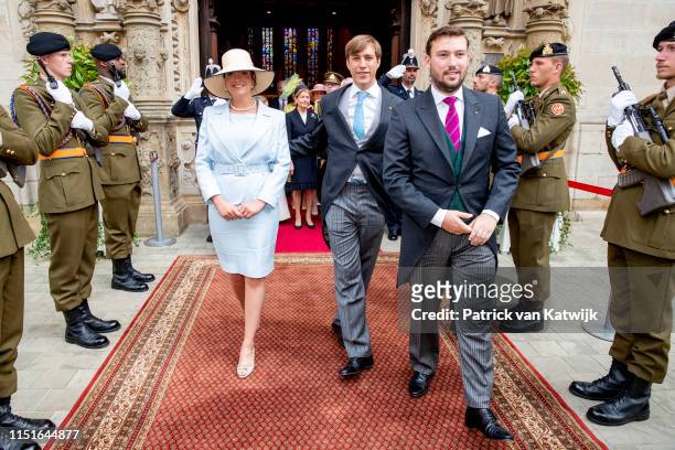 Prince Louis of Luxembourg, Princess Alexandra of Luxembourg and Prince Sebastien of Luxembourg attend the Te Deum thanksgiving mass in the Cathedral...