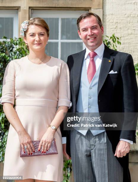 Hereditary Grand Duke Guillaume of Luxembourg and Hereditary Grand Duchess Stephanie of Luxembourg attend the Te Deum thanksgiving mass in the...